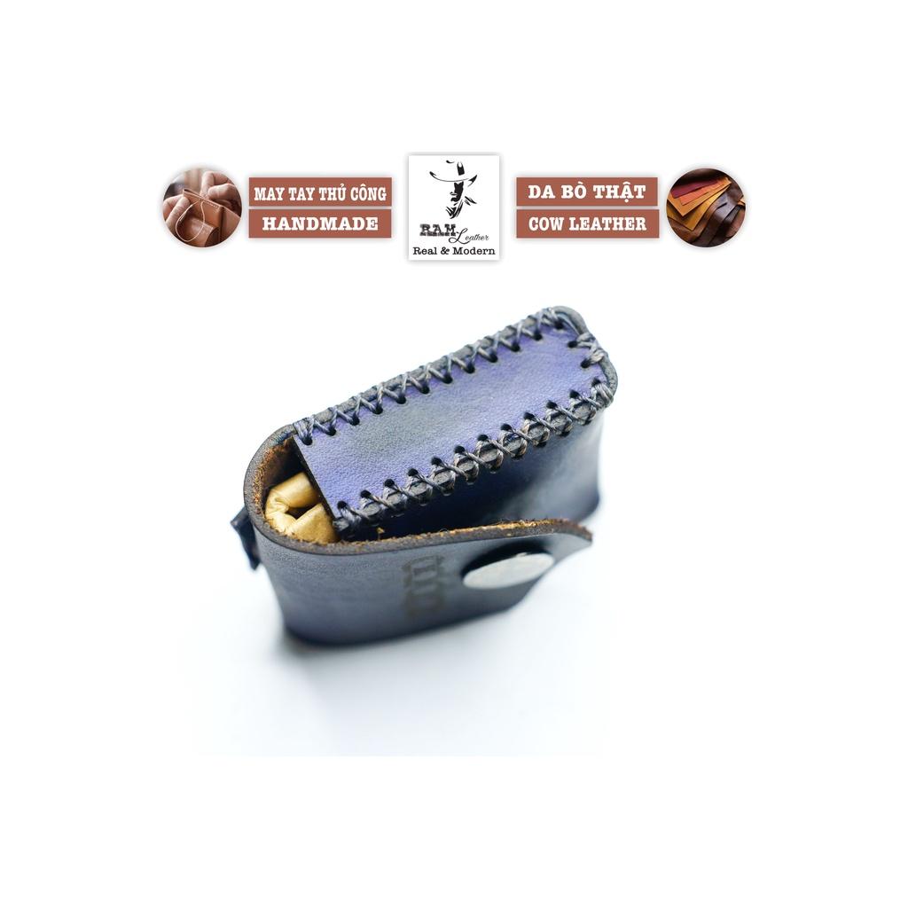 Bao da Zippo da bò thảo mộc cao cấp bền chắc nhuộm thủ công xanh dương chính hãng RAM Leather