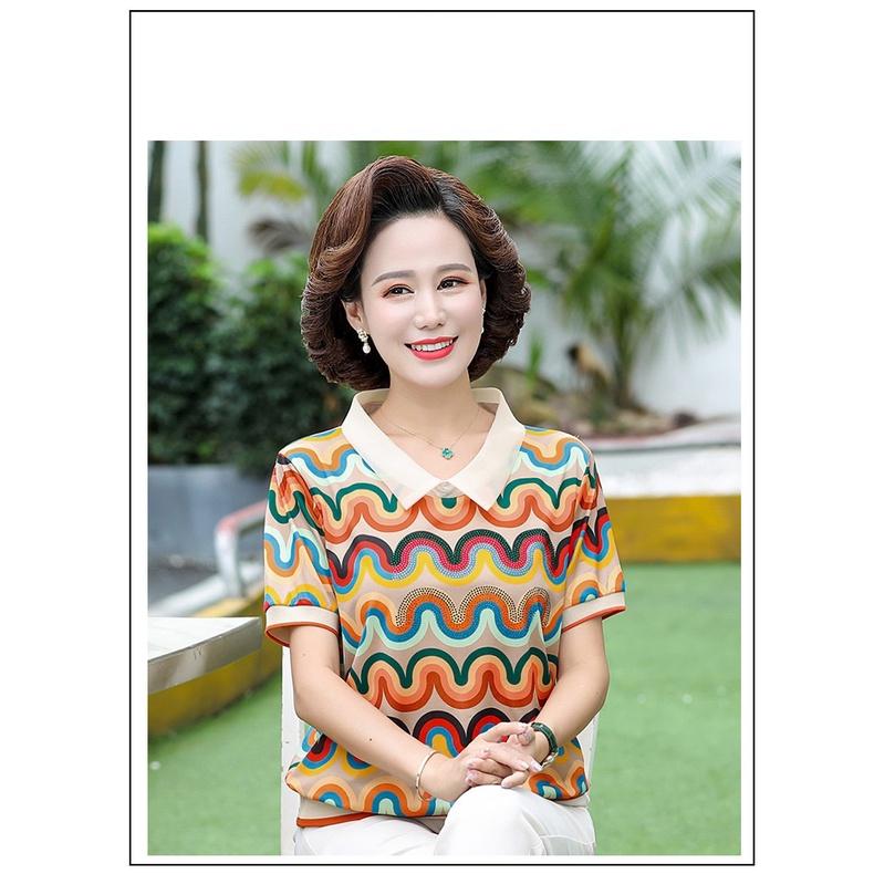 Áo kiểu nữ trung niên giãn 4 chiều cực sang, thun đính đá tay ngắn