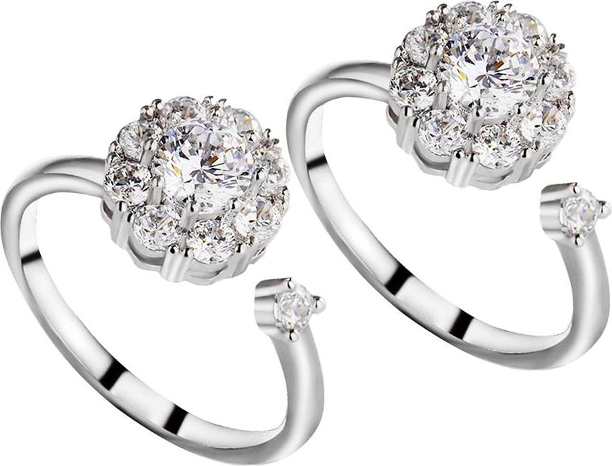 2 Cái Quay Cưới, Đá Cubic Zirconia Vòng Mở Có Thể Điều Chỉnh