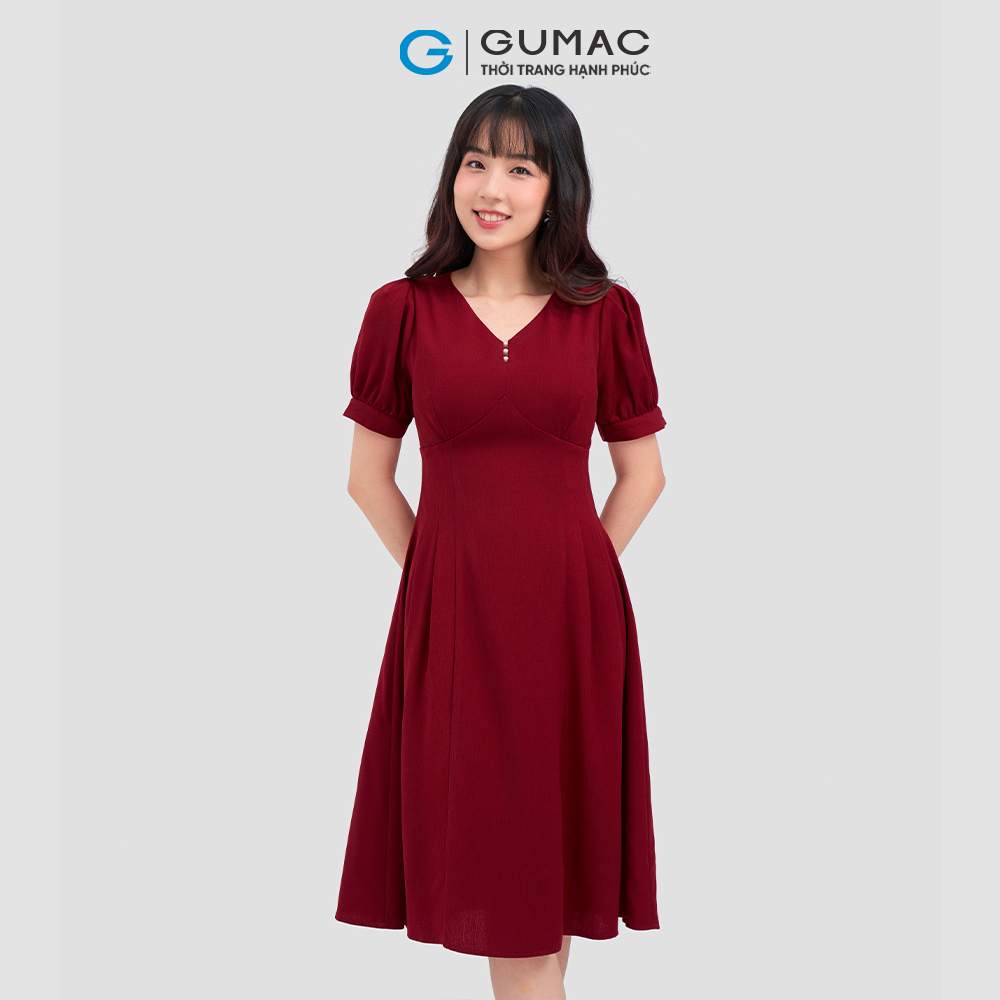 Đầm kiểu nút ngọc trai thời trang GUMAC DC12070