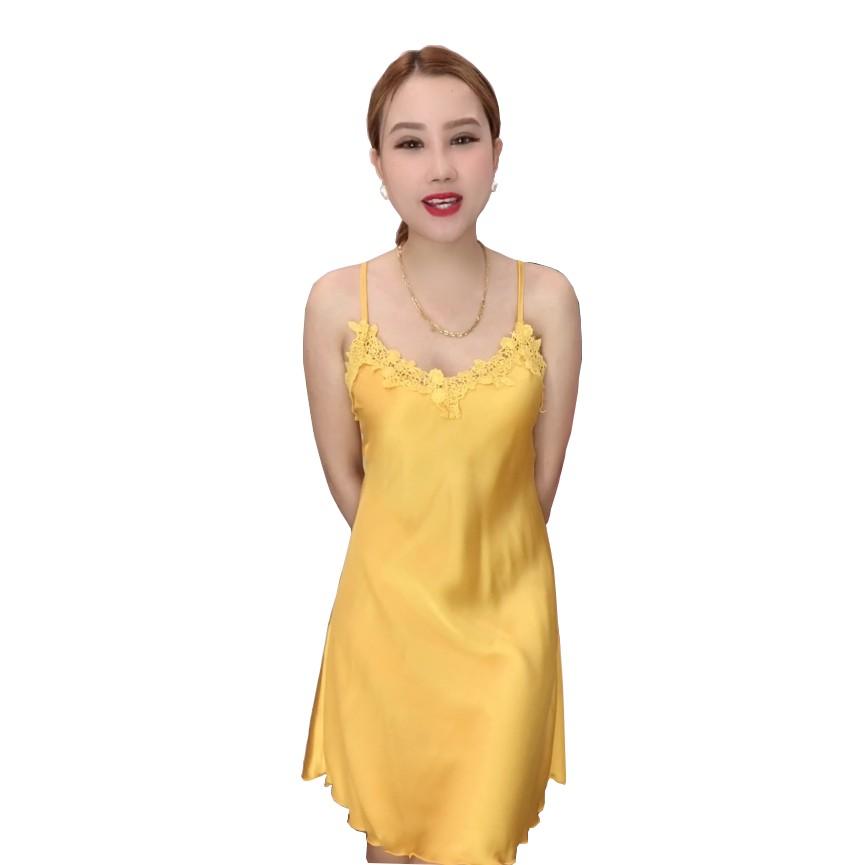 HISEXY Đầm Ngủ Lụa Satin Phối Ren Mặc Nhà MD19