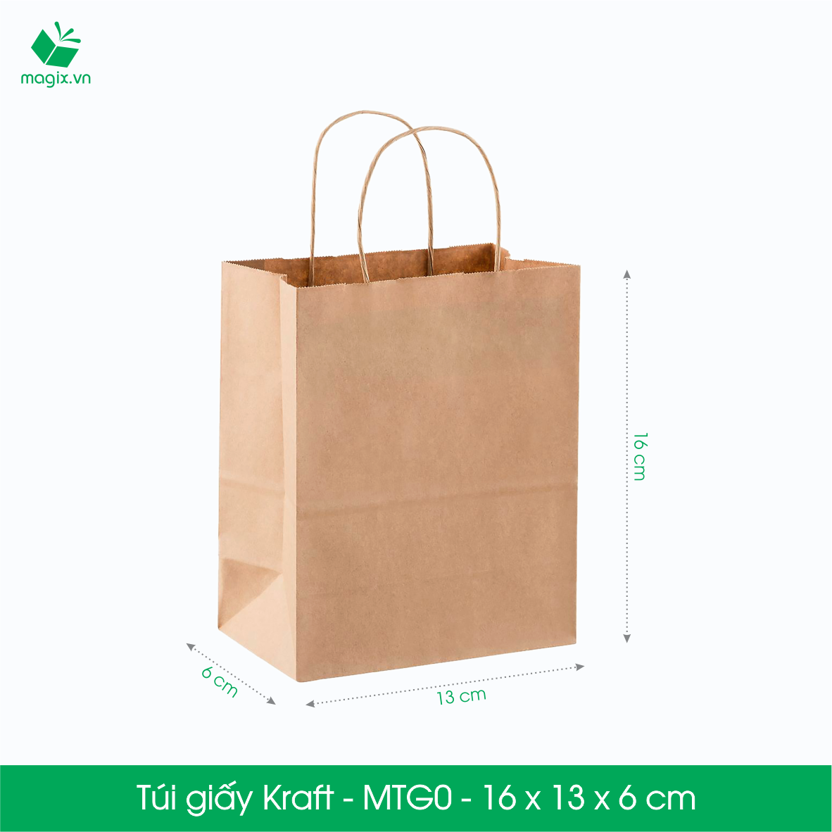 MTG0 MTG0T - 16x13x6 cm - Combo 200 túi giấy Kraft Nhật cao cấp