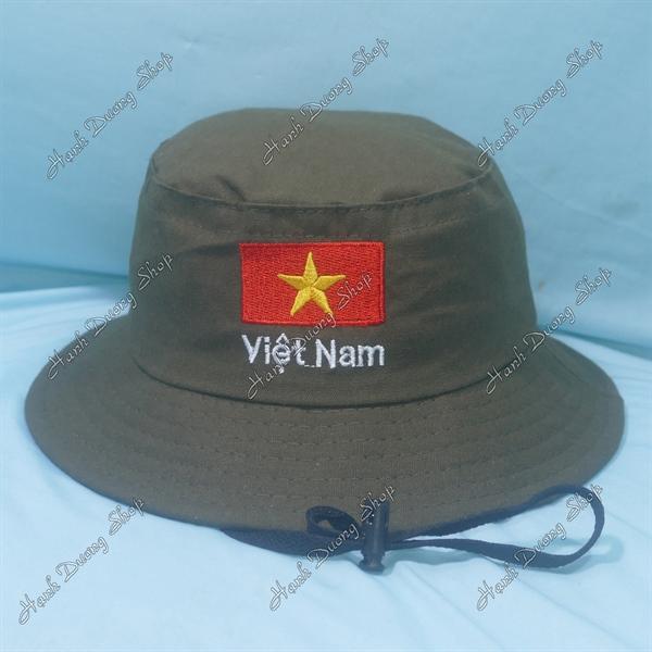 Nón tai bèo trẻ em 3-5 tuổi, mũ tai bèo thêu Lá cờ Việt Nam size đầu 52-53cm, đường kính 18cm - Nâu
