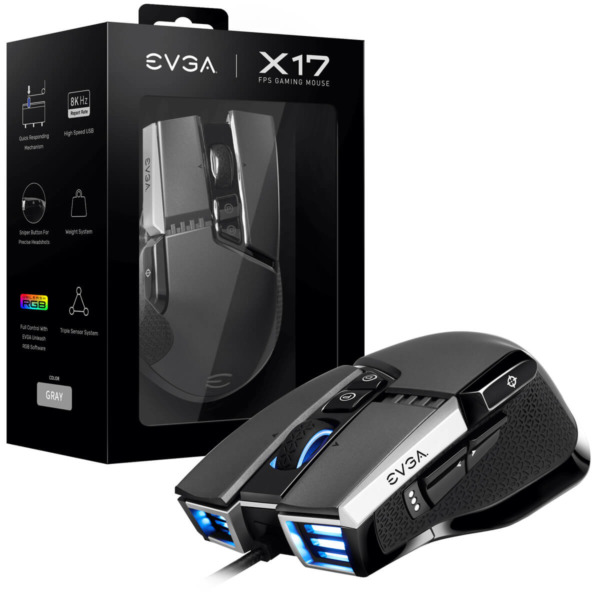 EVGA X17 Gaming Mouse – Wired – Grey – Customizable – 16,000 DPI – 5 Profiles – 10 Buttons – Ergonomic _ HÀNG CHÍNH HÃNG