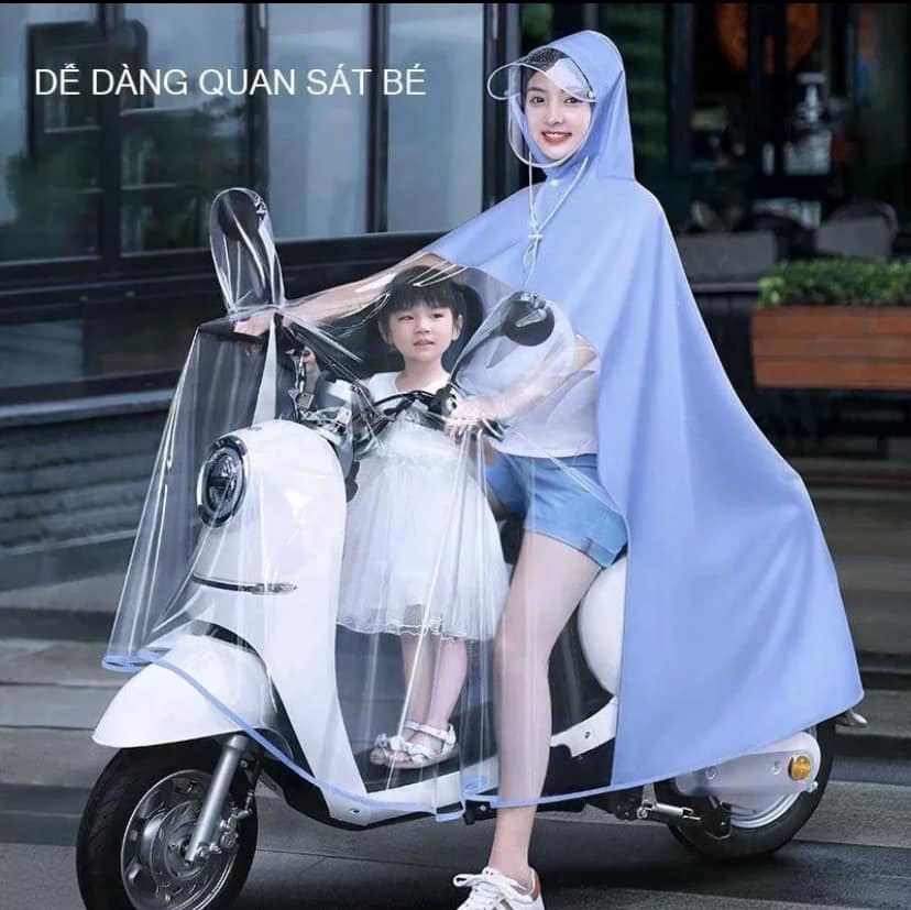 Áo Mưa Cánh Dơi Size 5XL To Dày Mẹ Con Phía Trước Trong Suốt Che Phủ Toàn Thân Kèm Kính Chắn Mưa Tiện Dụng