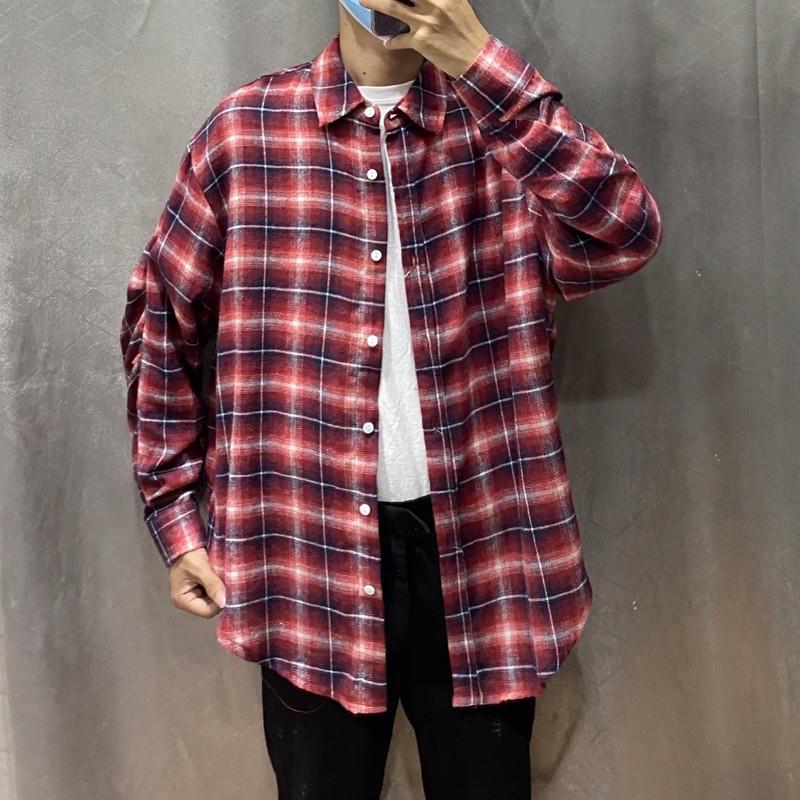 ÁO SƠ MI FLANNEL tay áo hơi nữ KẺ CARO ĐEN ĐOR TRẮNG SIZE L CỰC DỄ PHỐI ĐỒ