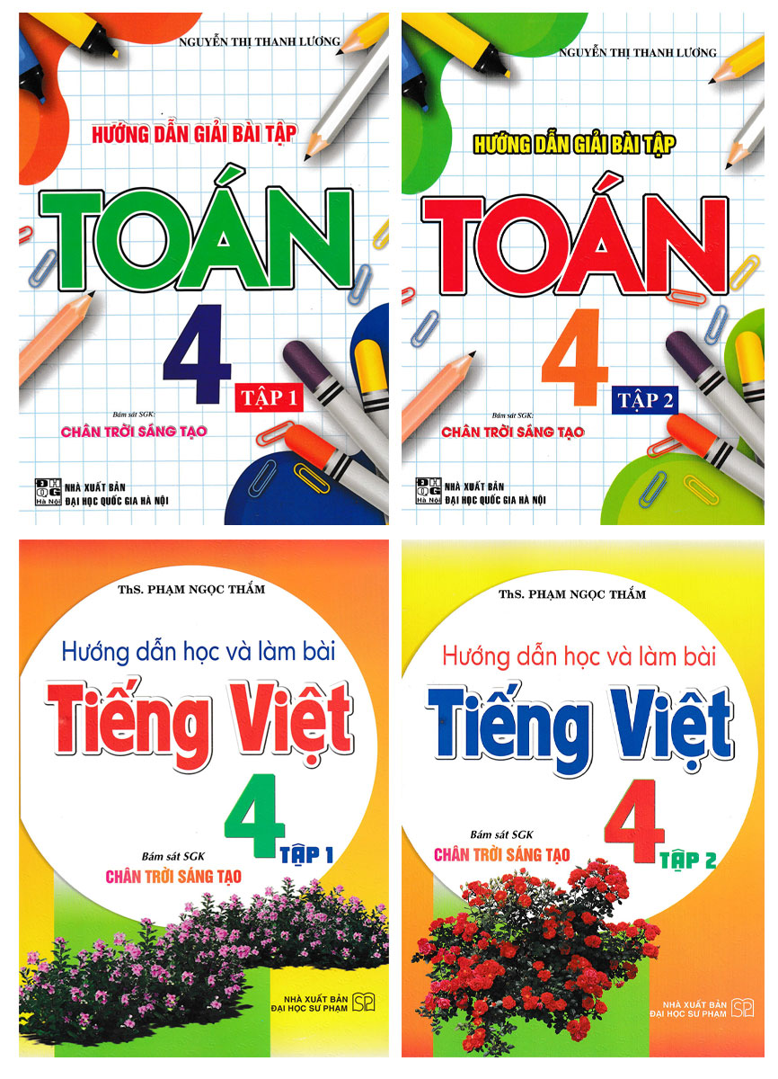Combo Hướng Dẫn Giải Bài Tập Toán 4 + Hướng Dẫn Học Và Làm Bài Tiếng Việt 4   _HA