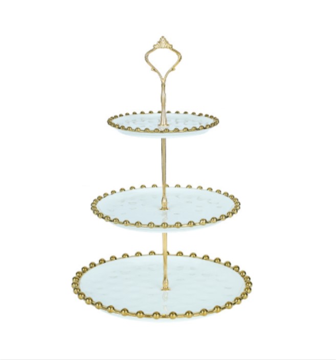 Đĩa sứ 3 tầng viền vàng hạt tròn CROWN 5590