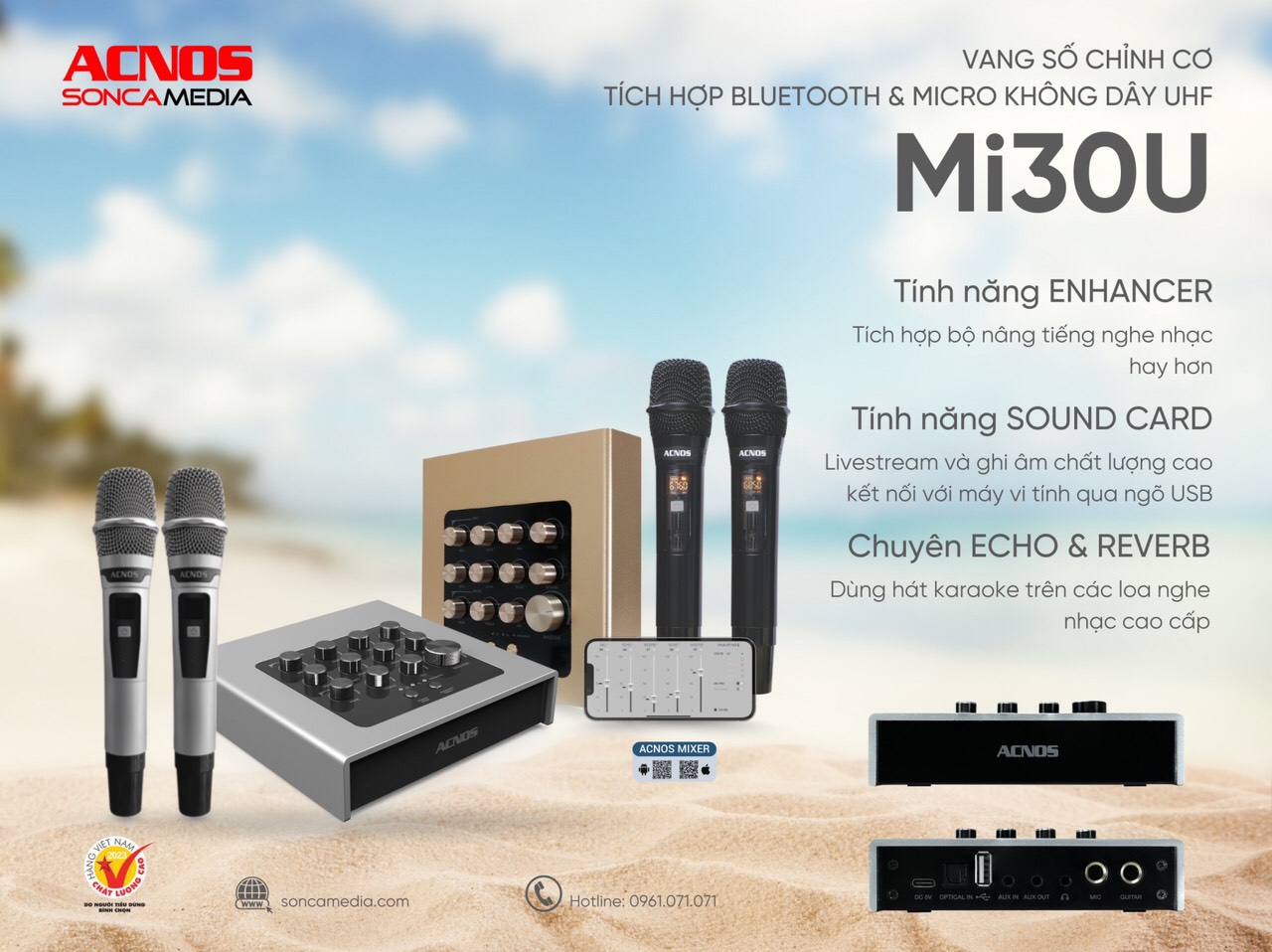 Vang cơ mini Acnos Mi30U + kèm 2 micro nhôm - Hàng chính hãng