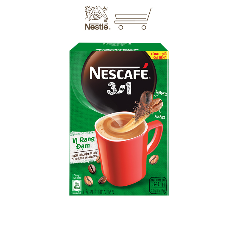 [Tặng 1 bình nước] Combo 2 hộp cà phê hòa tan Nescafé 3in1 vị rang đậm - công thức cải tiến (Hộp 20 gói)