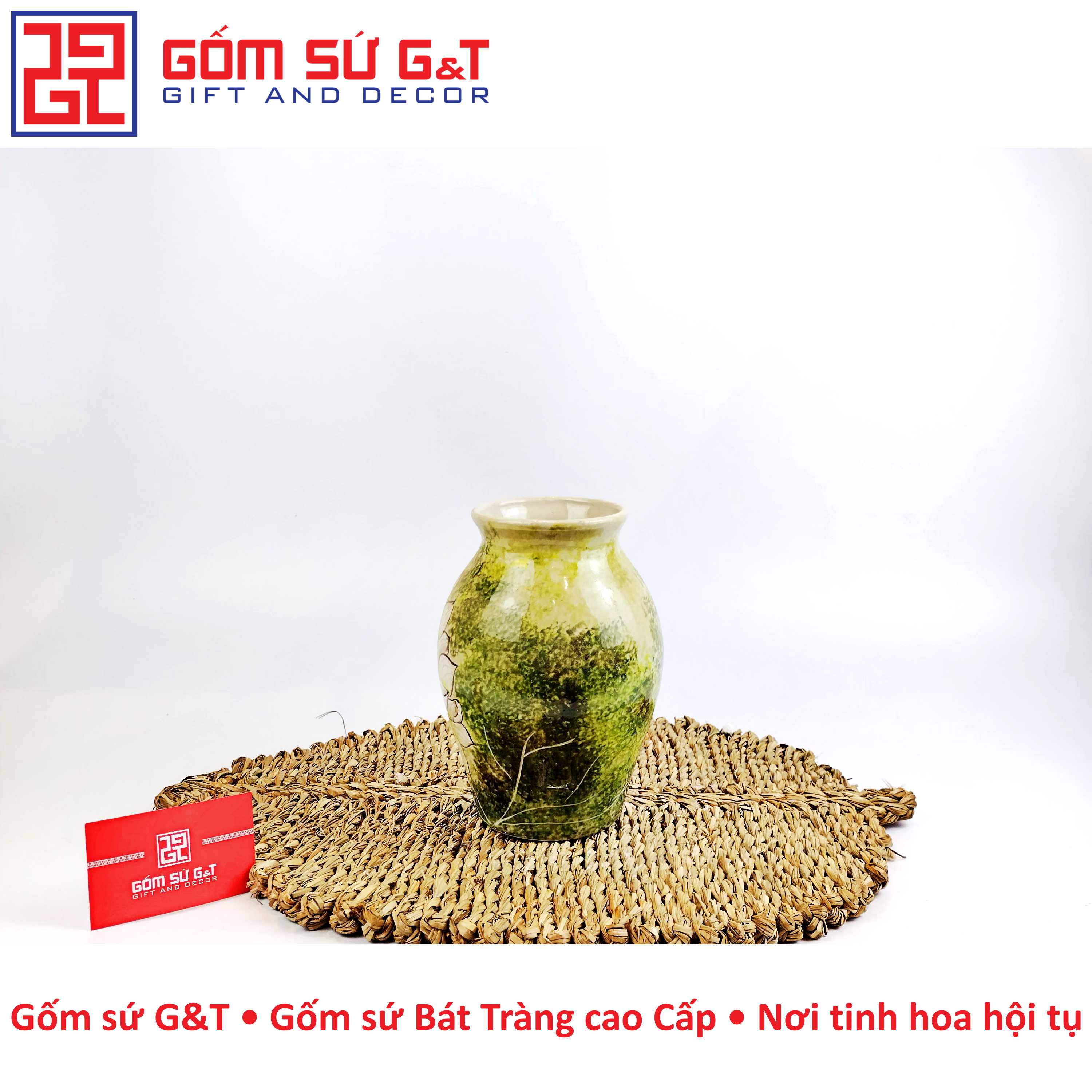 Lọ hoa dáng đu đủ vẽ bạch liên Gốm Sứ G&amp;T