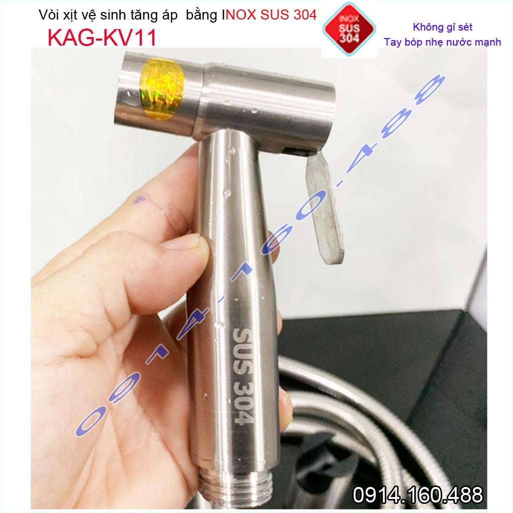 Vòi xịt vệ sinh KAG-KV11 SUS304, xịt rửa bồn cầu inox mờ tia nước mạnh chịu áp cao lực chung cư siêu bền sử dụng tốt