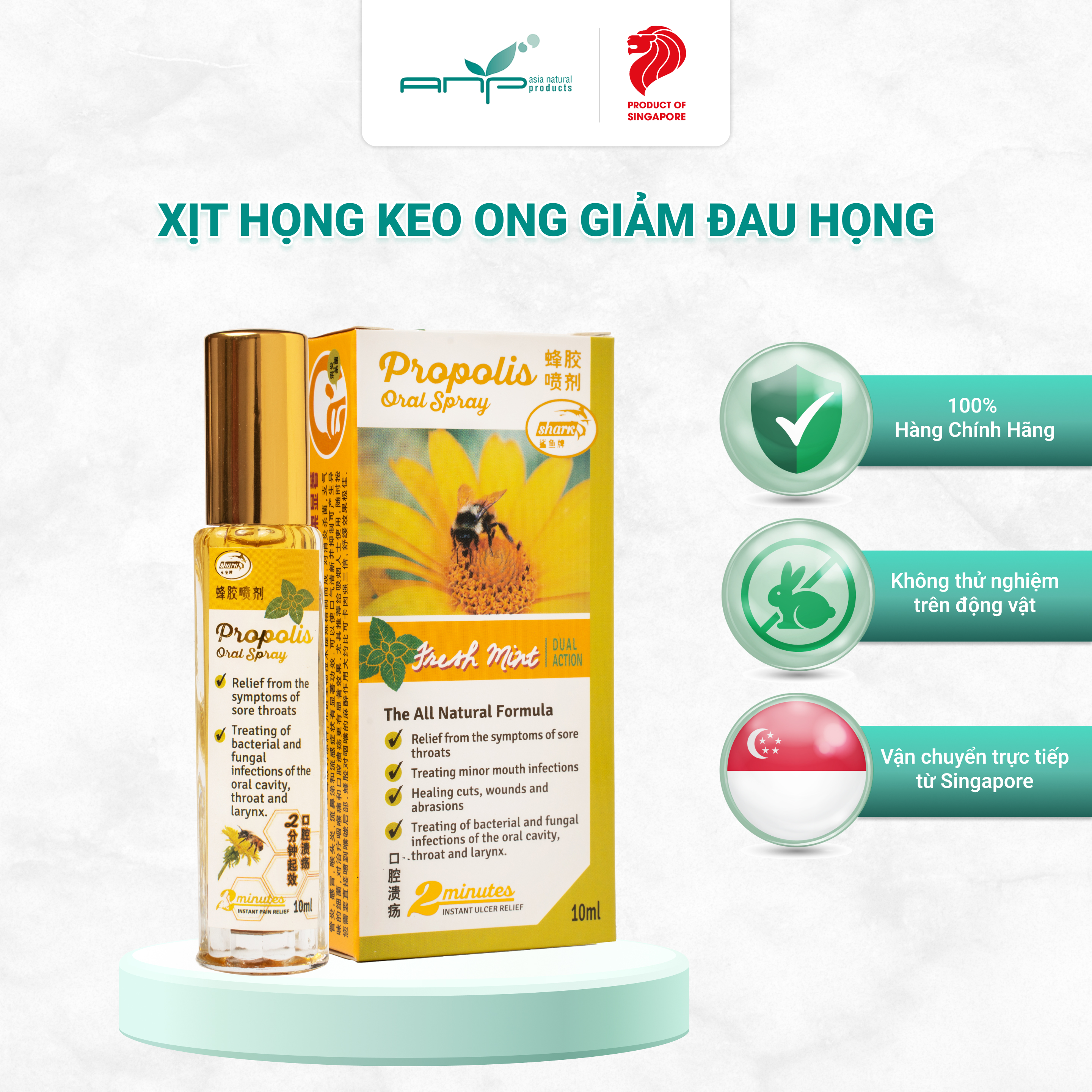 Xịt Họng Keo Ong Propolis Oral Spray Giảm Đau Họng, Giảm Các Triệu Chứng Nhiễm Khuẩn Trong Thanh Quản 12ml