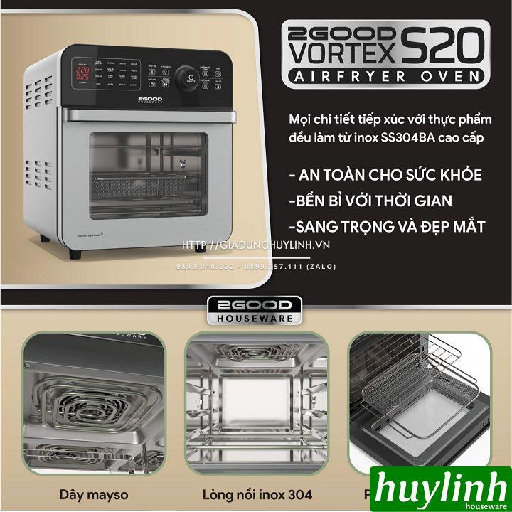 Nồi chiên không dầu điện tử 2Good Vortex S20 - Dung tích14.5 lít - Tặng găng tay - 16 chức năng - Hàng chính hãng