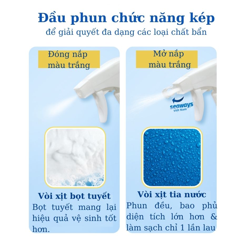Chai Xịt Bọt Tuyết Vệ Sinh Nhà Tắm SEAWAYS - có 2 đầu xịt rửa đa năng - Chai 500ml