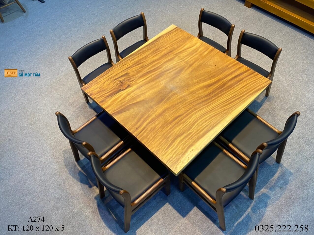 Bàn Ăn Gỗ Me Tây, Bàn Cafe Gỗ Me Tây, Bàn Gỗ Me Tây Nguyên Tấm Dài 1,2m Rộng 1,2m Dày 5cm