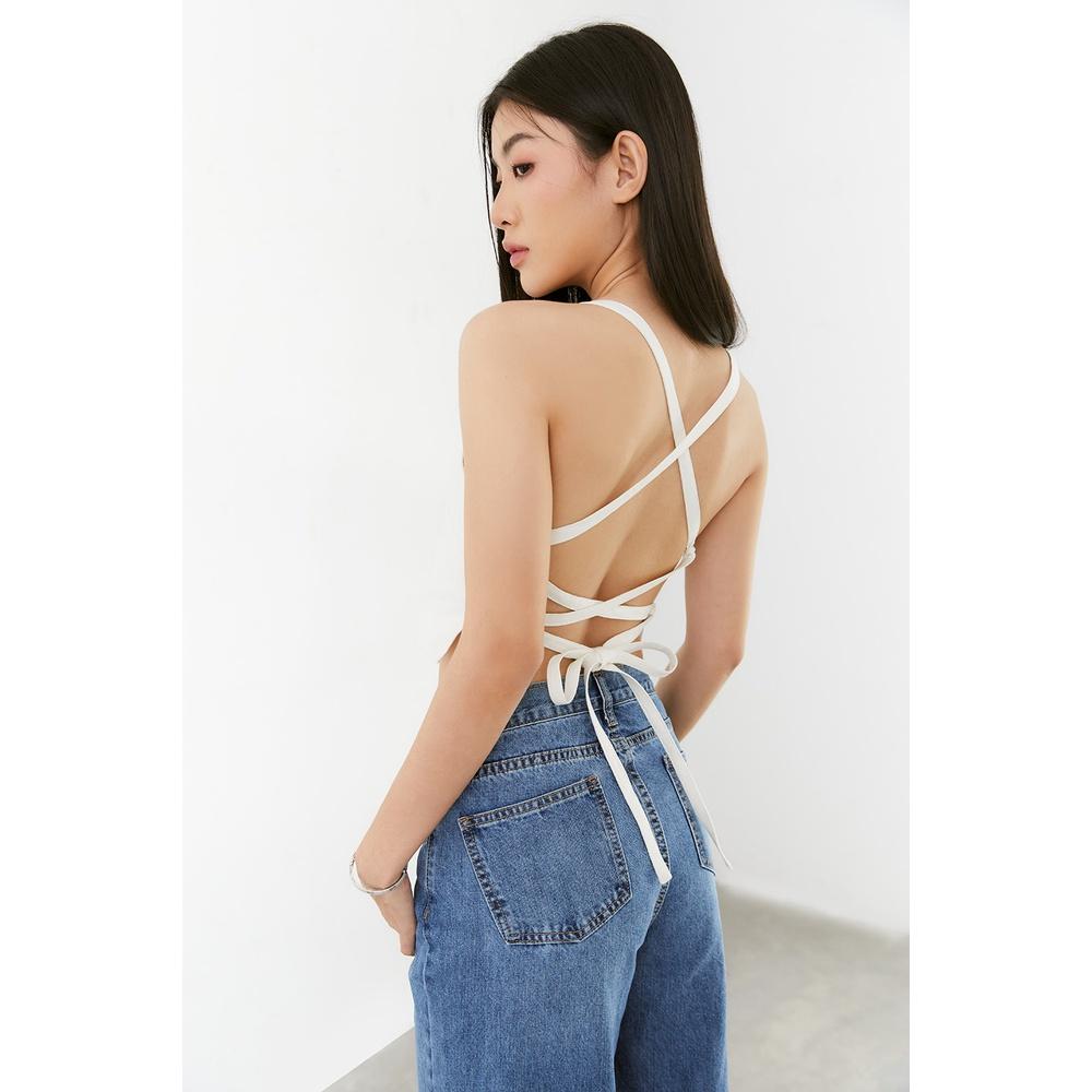 DOTTIE - Áo dáng yếm vải linen nữ trắng ngà T0547
