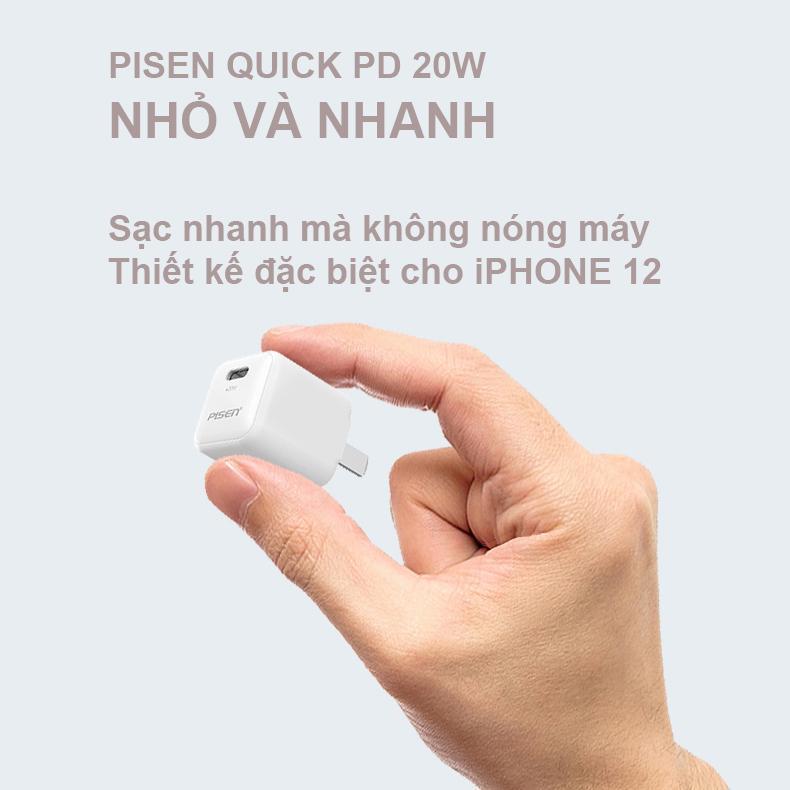 Cóc sạc nhanh PISEN Quick Ice Crystal PD 20W siêu nhỏ ( KPD201 ), Trắng sứ - Hàng chính hãng