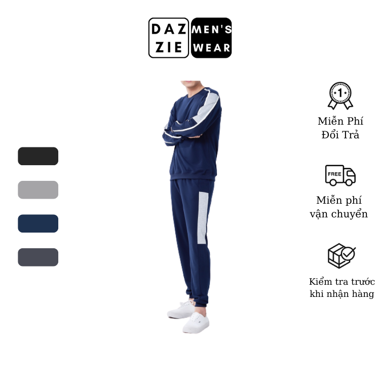 Bộ thể thao nam dài tay DazzieMenwear chất Nỉ Cotton Spandex Mềm, Co dãn kiểu dáng trẻ trung, thời trang