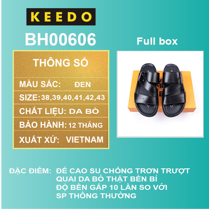 Dép Nam Quai Ngang Cao Cấp KEEDO BH00606 da bò thật