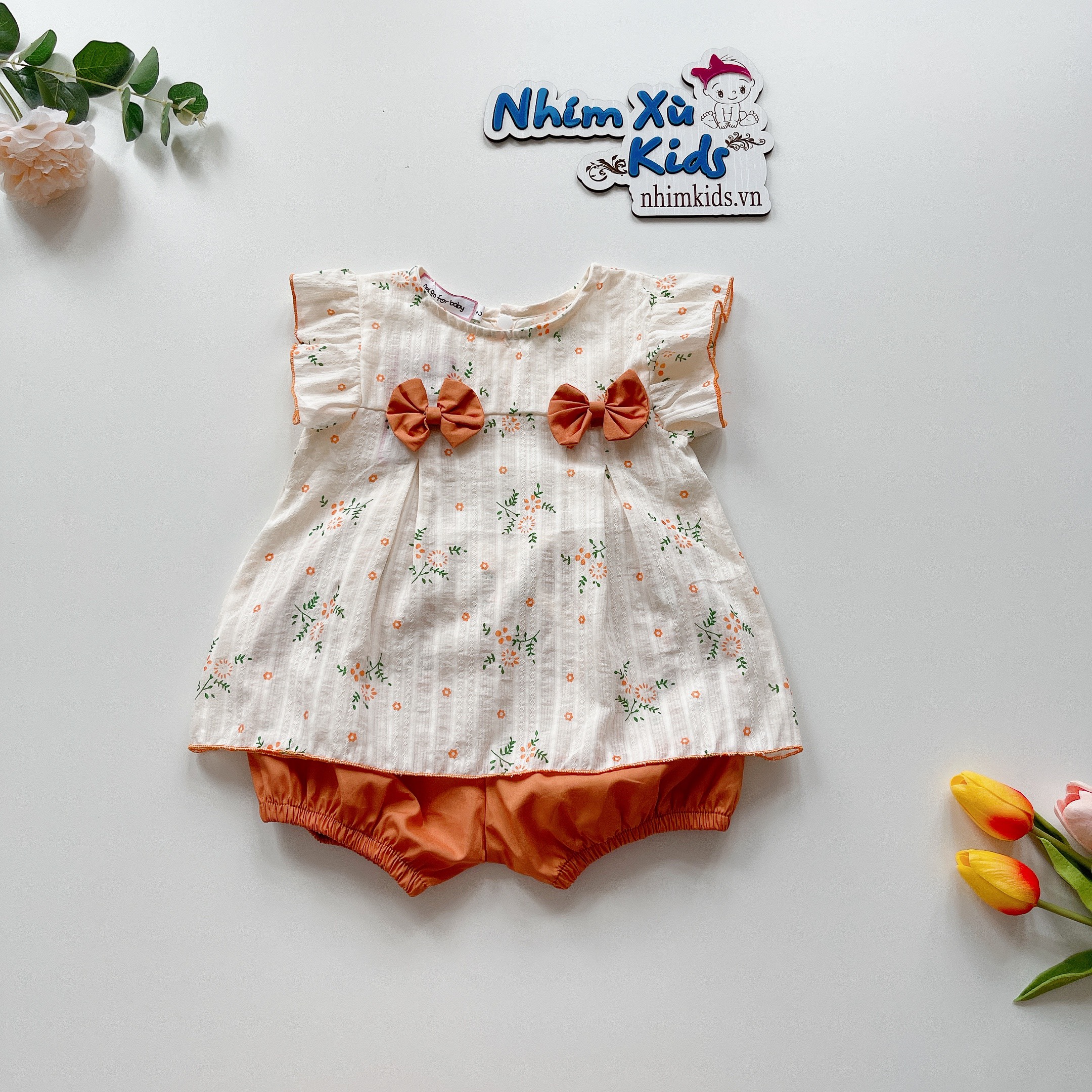 [3-12kg] Body váy hoa cam NHÍM XÙ KIDS, bodysuit bé gái sơ sinh, 6 tháng, 1 tuổi, 2 tuổi B055