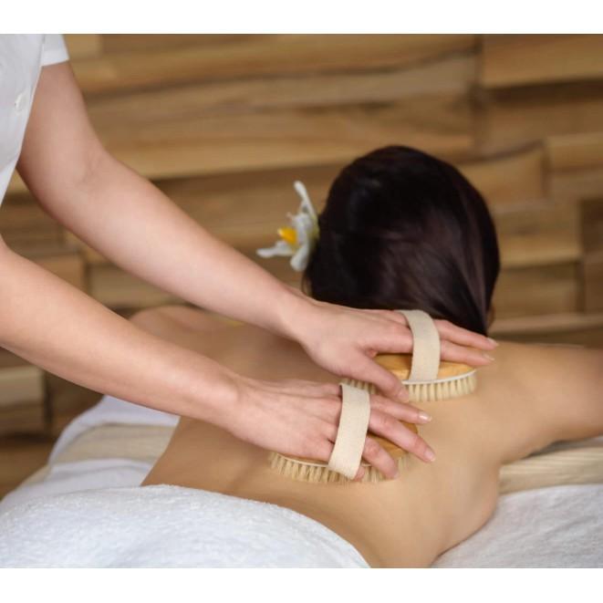 Bàn chải da khô và ướt 100% tự nhiên (Tẩy tế bào chết - Massage - Cán dài tháo rời 40cm)