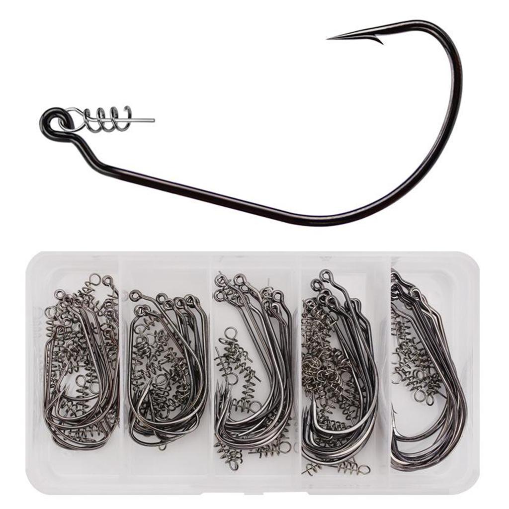 50Pcs Worm Hooks with Box Black Nickel High Carbon Steel Bait Jig Hooks Set