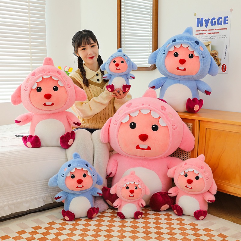 Thú nhồi bông loopy nón cá mập đáng yêu - Size từ 30cm đến 80cm - Quà tặng gấu bông hải ly cosplay cá mập êm mịn
