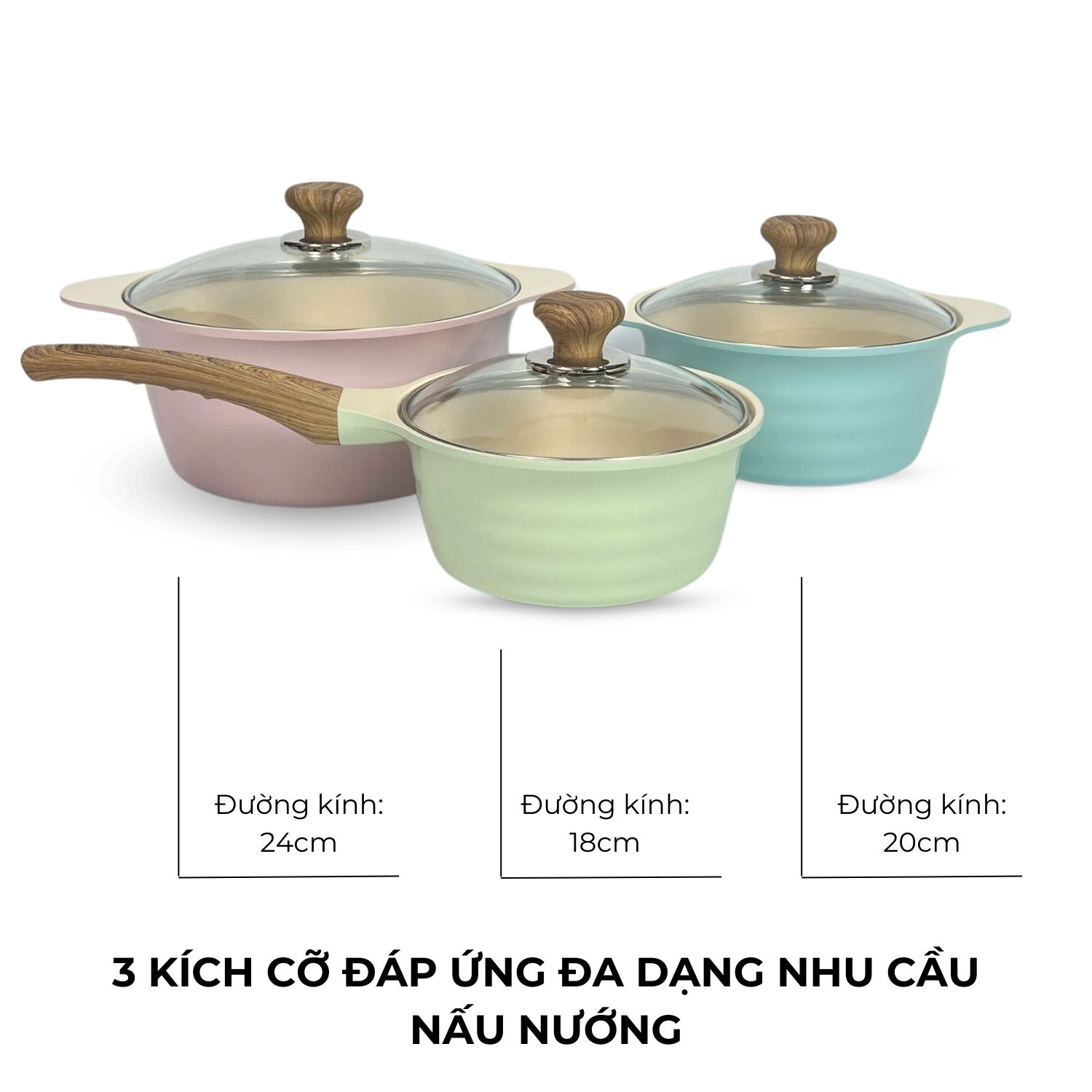 Bộ Nồi Chảo Cao Cấp Đáy Từ Ecoramic (Bộ 3 - 4 - 5)