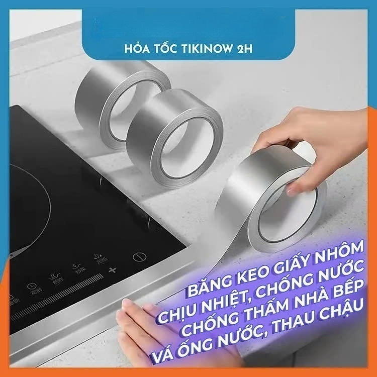 5cm x 16mét Băng Keo Giấy Bạc Nhôm Chịu Nhiệt Chống Nước Để Vá Thau Rổ, Chống Thấm Nhà Bếp Vá Ống Nước Thau Chậu