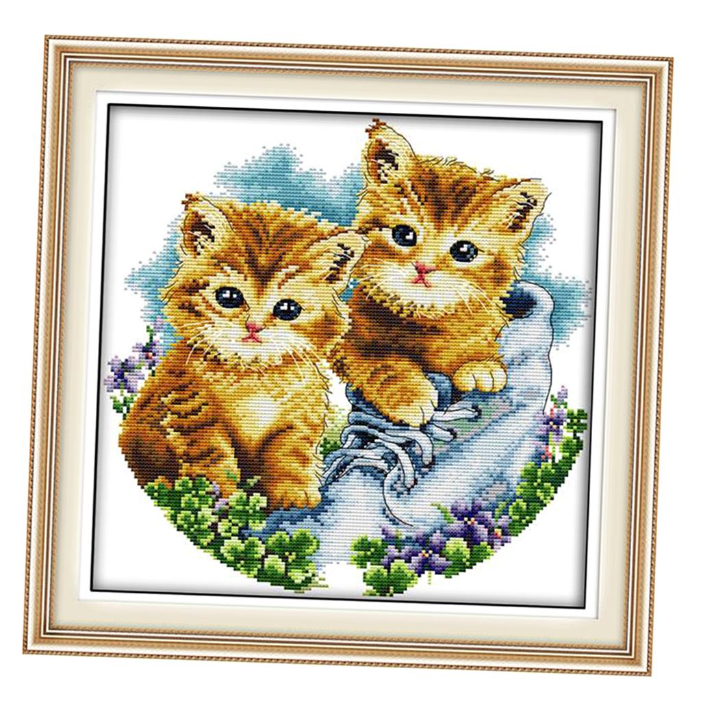 Counted & Stamped Cross Stitch Kits Printed Two Cute Cat Pattern DIY Needlecrafts for Beginners Adults
