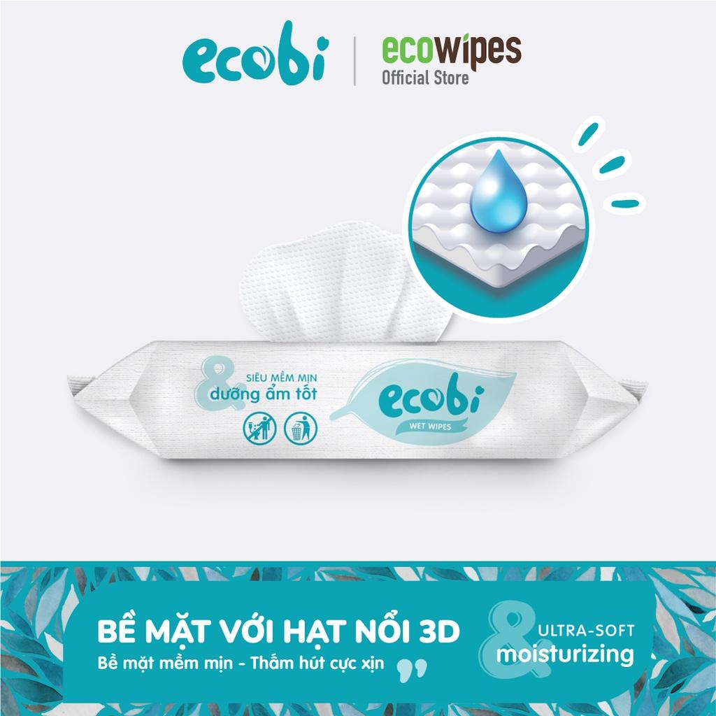 Combo 05 gói khăn ướt Ecobi gói 20 tờ không mùi không cồn không paraben an toàn cho da của bé