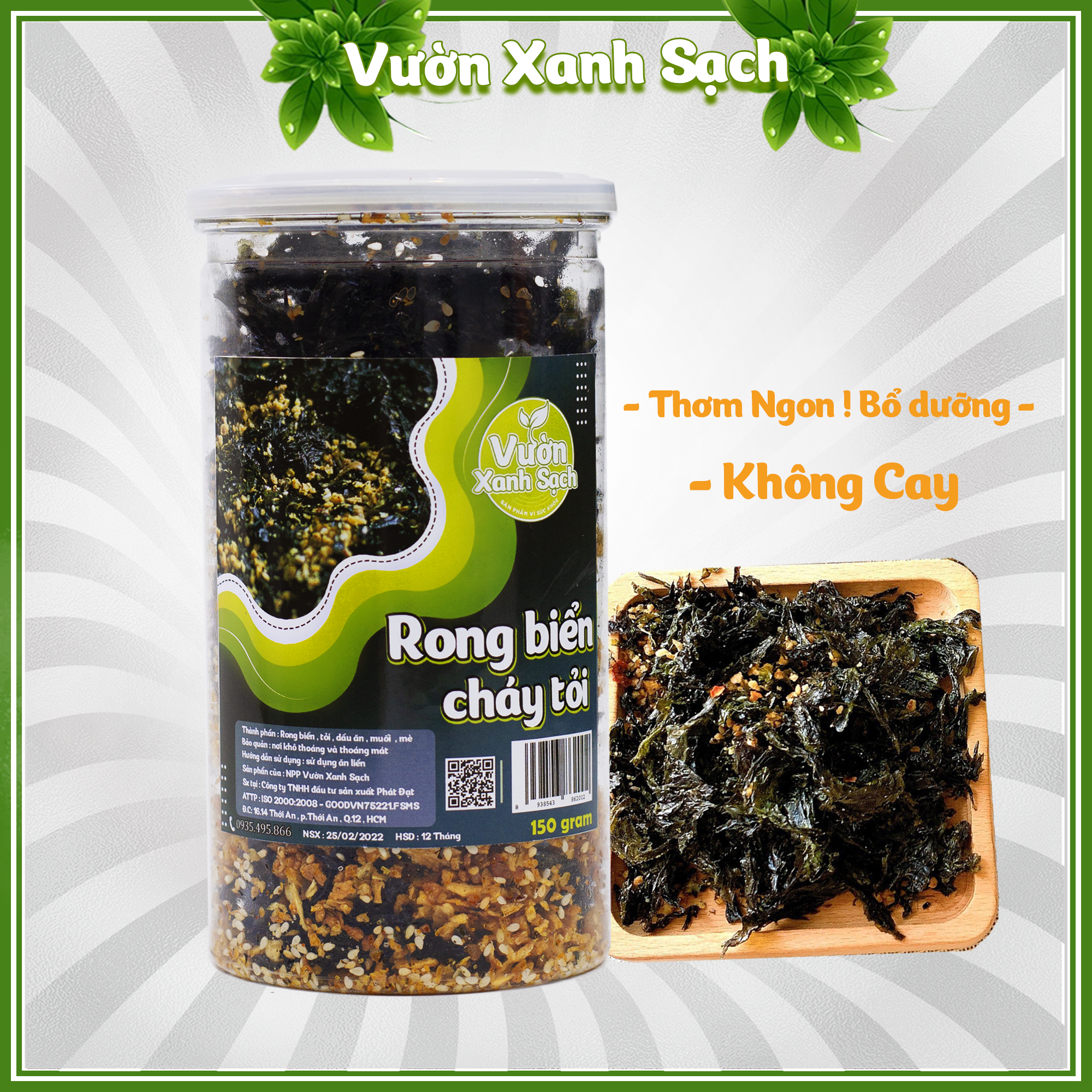 Rong biển cháy tỏi 100G / Không cay không ớt / Thương hiệu Vườn Xanh Sạch