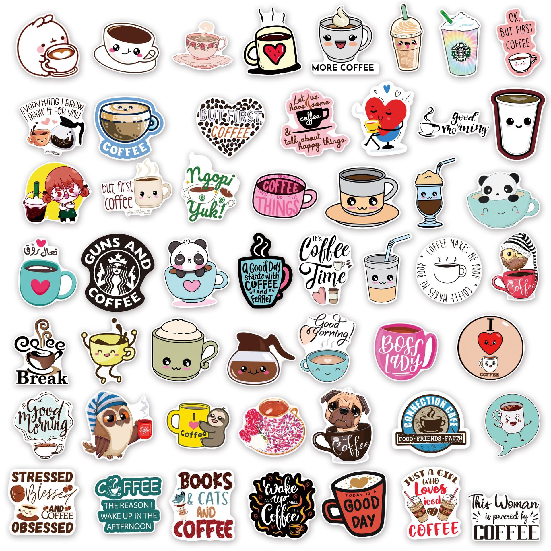 50 hình dán Sticker COFFEE Cà phê không thấm nước dán laptop, nón bảo hiểm, xe, điện thoại, vali... hình rời không lặp lại