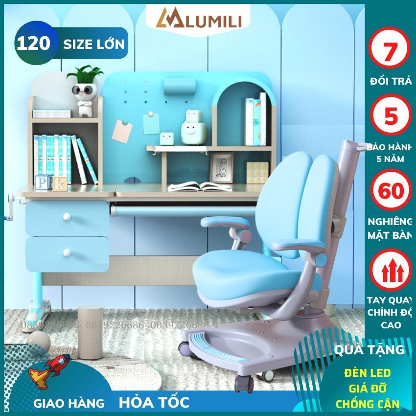 Bàn học chống gù cao cấp Lumili D0305 size 1m2 , bàn học sinh thông minh chống gù lưng cong vẹo cột sống thiết kế đẹp