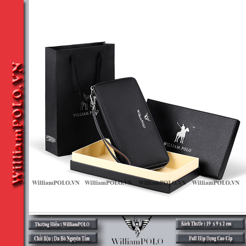 Ví cầm tay nam - ví nam cao cấp Full hộp WilliamPOLO - V29