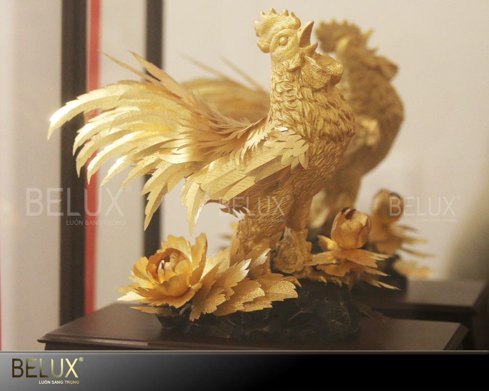 Tượng gà trống đại cát dát vàng 24k