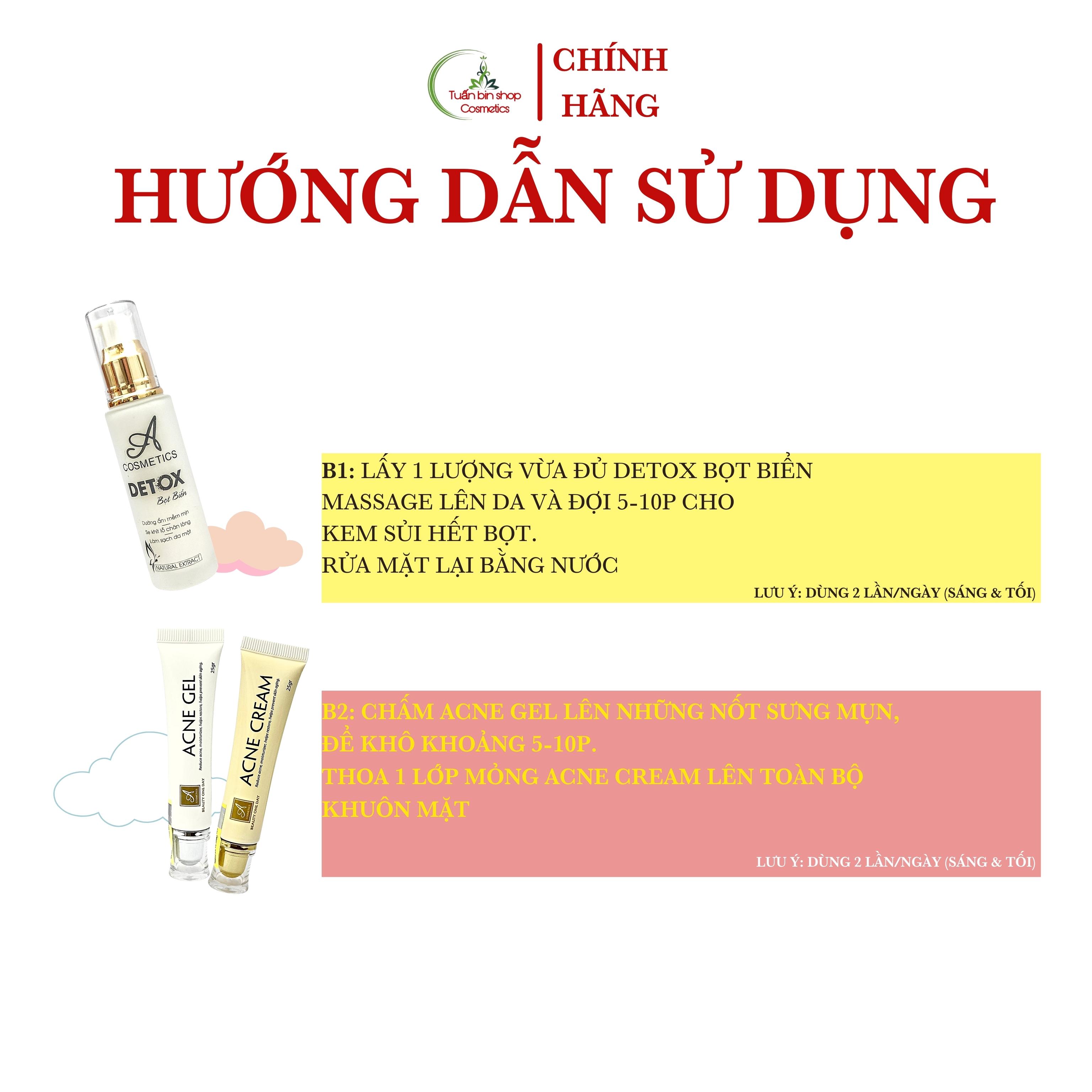 Combo kem giảm mụn, thải độc da, se khít lỗ chân lông Acosmetics, kem giảm mụn siêu tốc độ, detox bọt biển 100g