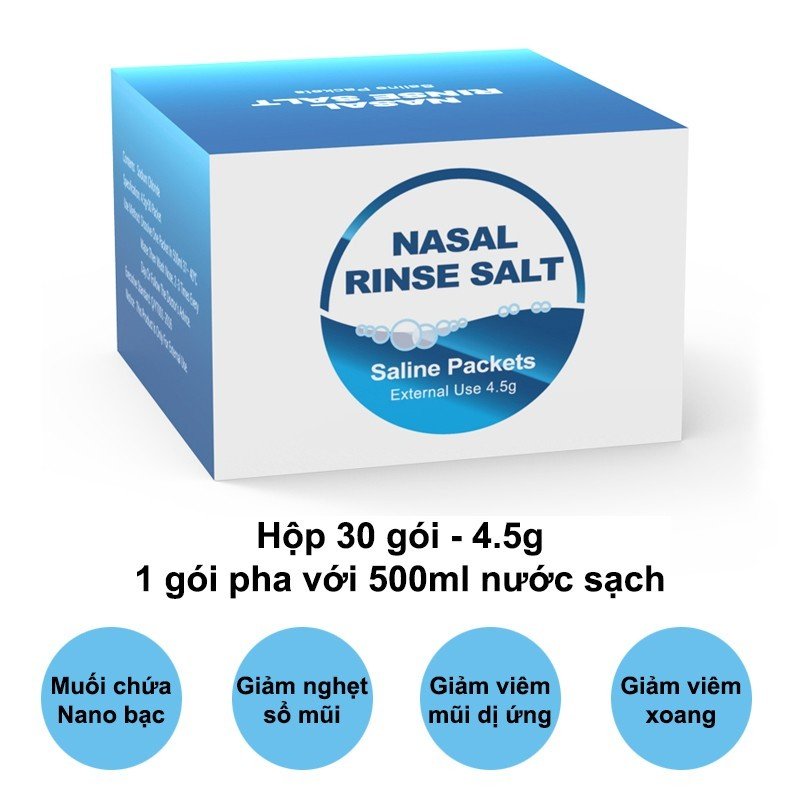 Muối Rửa Mũi Nano Bạc. Muối Sinh Lý Nasal Rinse Salt làm sạch nghẹt mũi, viêm mũi dị ứng, viêm xoang