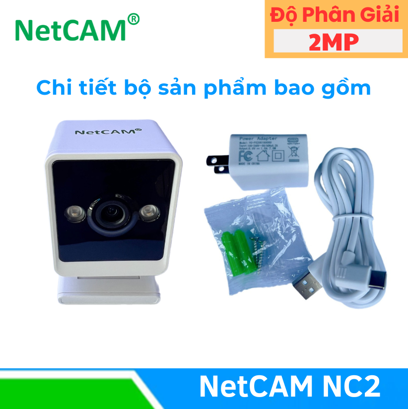 Camera WiFi Trong Nhà NetCAM NC2 2MP, Đế nam châm dễ dàng lắp đặt, Ghi hình màu Ban đêm - Hàng Chính Hãng