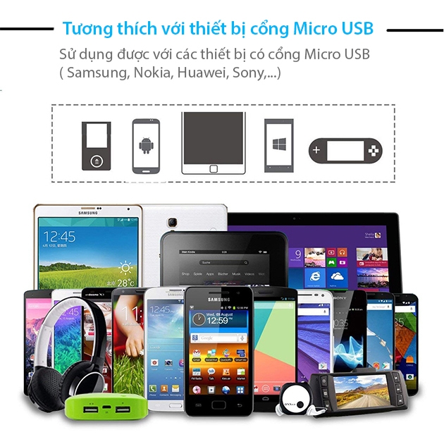 Cáp Sạc Nhanh Micro USB 2A - 25CM ( Thích hợp dùng với pin dự phòng ) - Hàng Nhập Khẩu