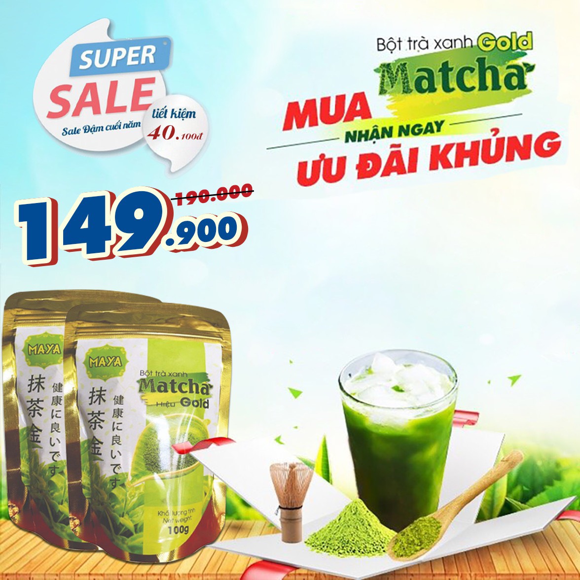 Bột trà xanh Matcha Gold - túi 100g