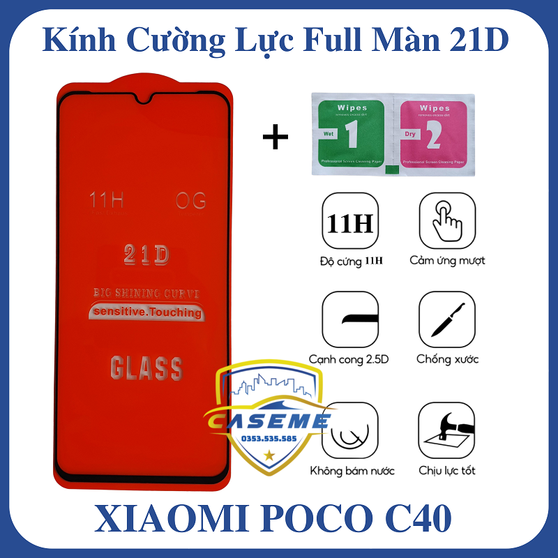 Kính cường lực full màn hình 21D dành cho Xiaomi Poco C40