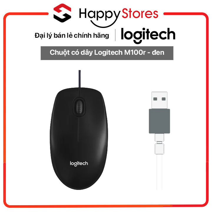 Chuột có dây Logitech M100r - HÀNG CHÍNH HÃNG