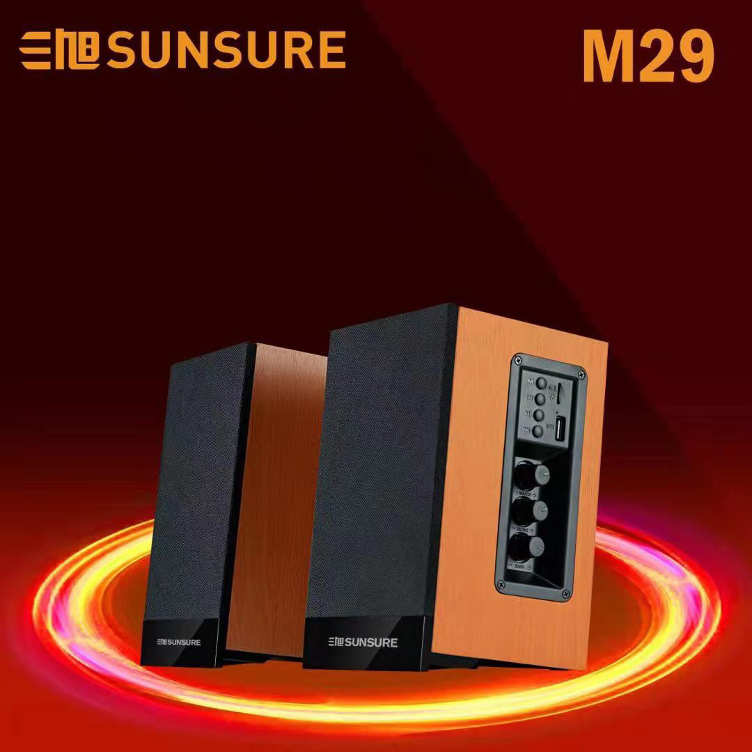 Loa vi tính Sunsure M29 - loa vi tính 2.0 âm thanh stereo rạp hát - Kết nối Bluetooth, AV, USB, SD card - Vỏ gỗ cho âm thanh trầm ấm - Hàng nhập khẩu