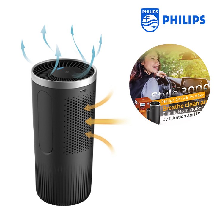 Máy khử mùi, lọc không khí dạng cốc trên xe ô tô Philips GP3601, trang bị bộ lọc SaniFiler Plus mới nhất, công nghệ UVC loại bỏ 99,9% vi khuẩn, sử dụng nguồn USB- Hàng chính hãng