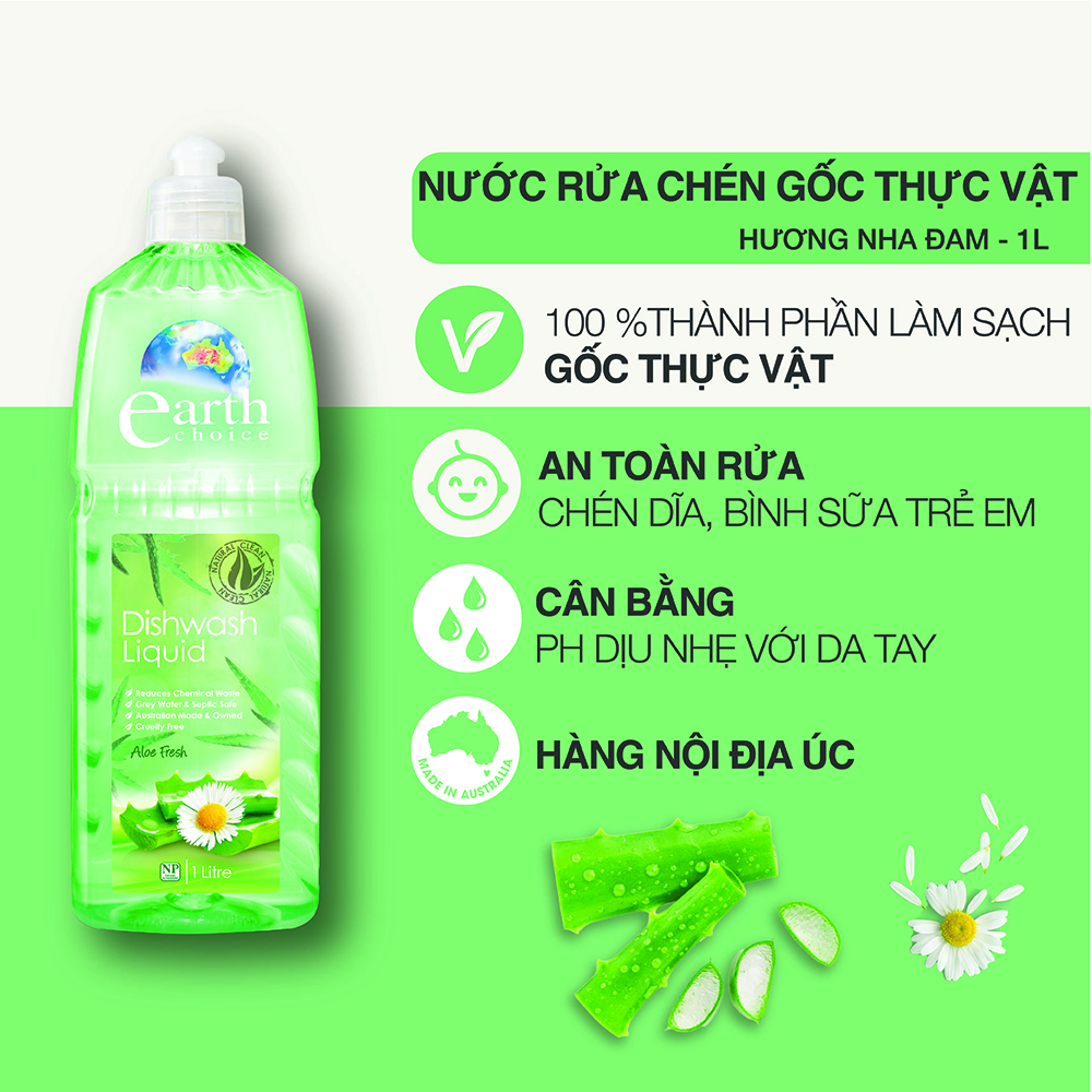 Nước rửa chén cao cấp Earth Choice Aloe Fresh 1L