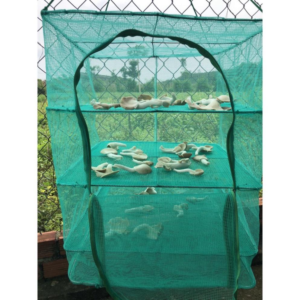 Xả hàng sale 45x45x60cm Lồng lưới phơi khô thực phẩm phơi cá chống côn trùng treo 4 tầng để phơi cá khô có thể xếp gọn-