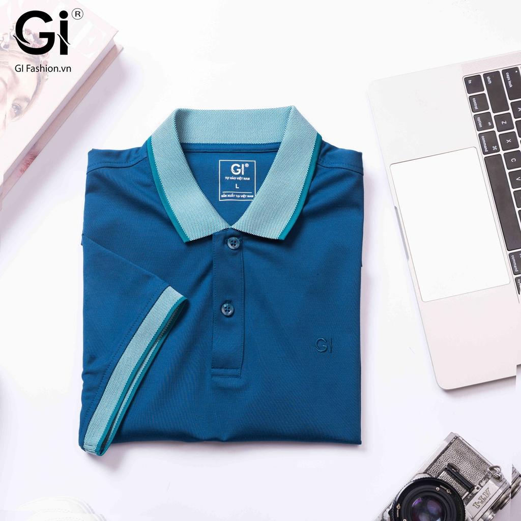 Áo Polo nam GI màu xanh cổ vịt, chất liệu cvc thoáng mát co giãn 4 chiều