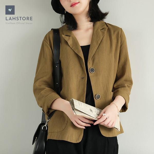 Áo vest Blazer Linen nữ 1 lớp LAHSTORE, chất vải linen mềm mại, thời trang thu đông. Phong cách Hàn Quốc